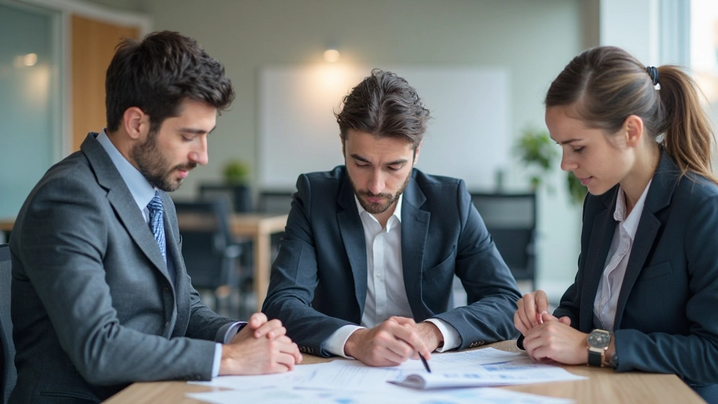 Команда бухгалтеров анализирует финансовые данные за столом переговоров